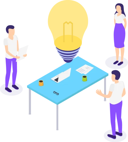 Ilustración isométrica del equipo profesional de traducción teniendo una lluvia de ideas